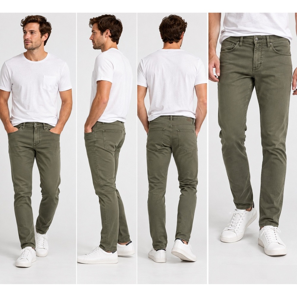 Uniqlo Mens EZY Slim Fit Color Jeans Olive Green Stretch Pants 321-418914 Size M